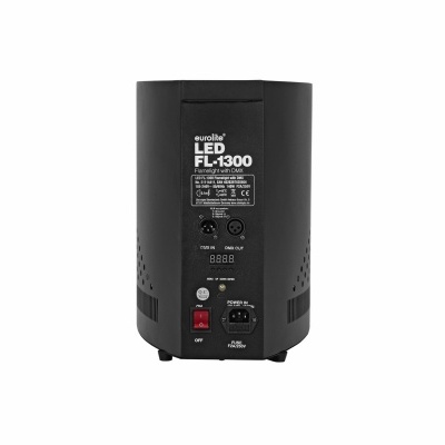 Painel traseiro do EuroLite LED FL-1300 preto com botões e texto técnico