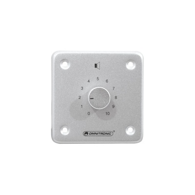 Painel prata com botão rotativo e logótipo OMNITRONIC