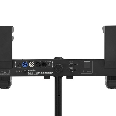 Barra LED Twin Scan Bar preta montada em suporte, vista traseira com controlos