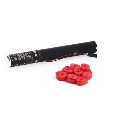 tubo plástico preto cilíndrico com anéis vermelhos em fundo branco