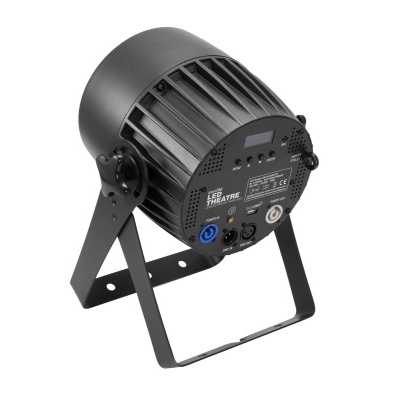 Reflector de luz LED preto com painel traseiro com conexões e mostrador digital