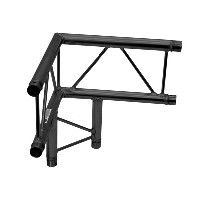 Estrutura metálica preta em forma de canto sobre fundo branco