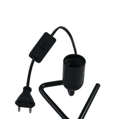Suporte de lâmpada preto com cabo, interruptor e ficha elétrica