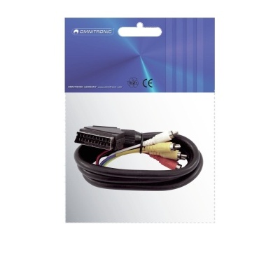 Cabo adaptador com conetores coloridos embalado em blister com cartão azul e branco