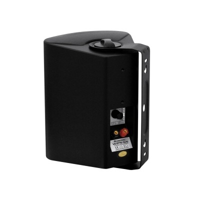 Coluna preta com etiquetas e suporte metálico