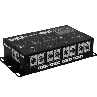 Interface de controle DMX 4S preta com oito entradas cirulares e texto branco