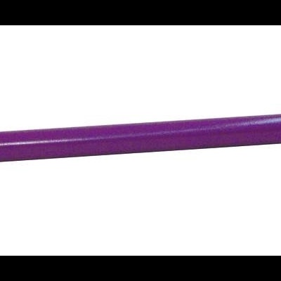 Bastão roxo com pontas metálicas e etiqueta preta com fios