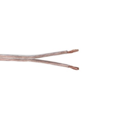 Cabo elétrico com dois fios de cobre expostos e isolamento transparente