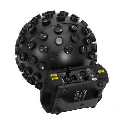 Dispositivo esférico preto com botões e unidade retangular tecnológica