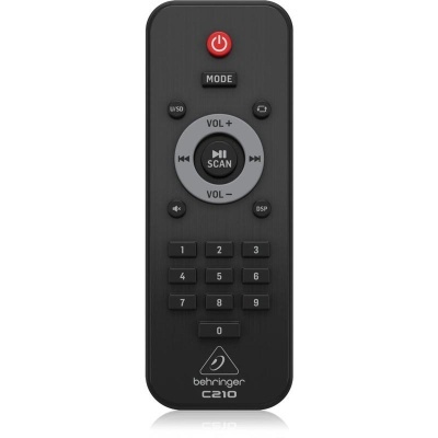 Comando remoto preto Behringer C210 com botões para controlo de áudio