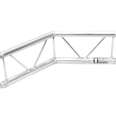 Estrutura metálica em alumínio com barras diagonais sobre fundo branco