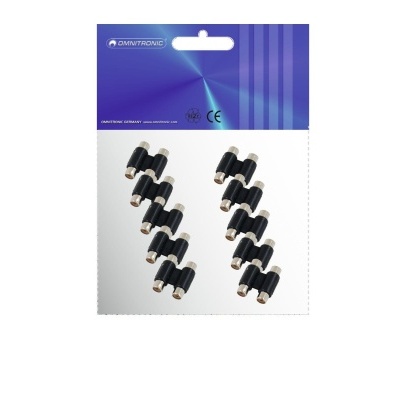 Pacote de conetores tipo F pretos com terminações metálicas em embalagem azul