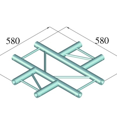 Estrutura metálica tubular azul com medidas 580x580 e barras diagonais de reforço