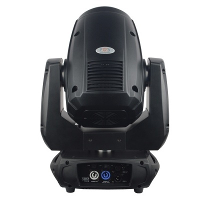 Luz de palco móvel profissional preta com painel frontal com botões e indicador azul