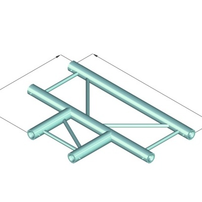 Estrutura metálica tubular azul claro com triângulos de reforço em fundo branco