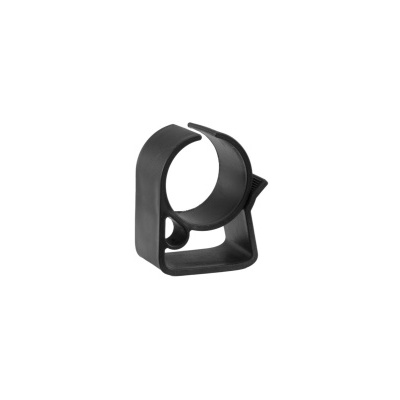 Suporte plástico preto em formato de C com base quadrada