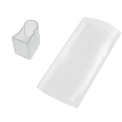 Dois objetos plásticos transparentes, um cilíndrico e outro em forma de gancho