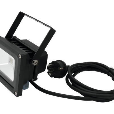 Projetor LED preto com cabo elétrico e suporte ajustável