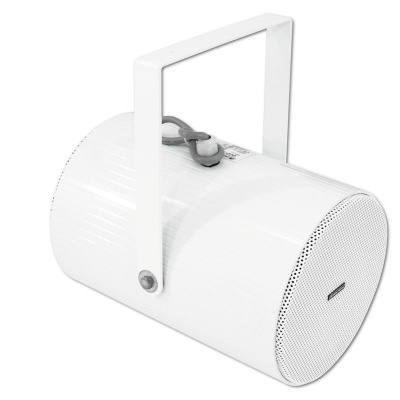Coluna de som portátil cilíndrica branca com alça quadrada