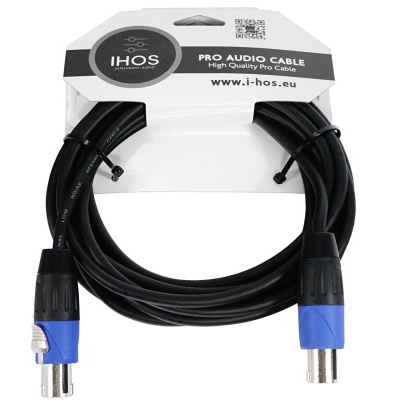 Cabo de áudio profissional preto com conectores XLR e embalagem branca