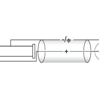 Desenho técnico de pilha cilíndrica com polaridade