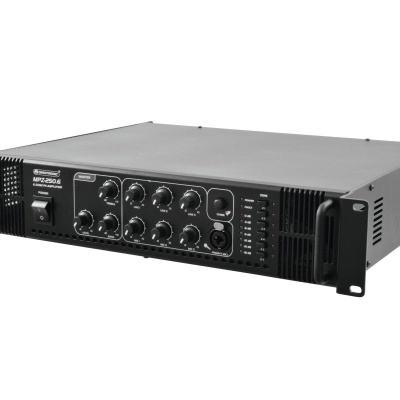 Amplificador de som preto com botões e indicadores LED