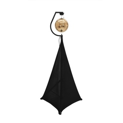 Instrumento musical gong com disco dourado e suporte de tecido preto