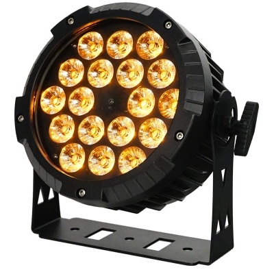 Refletor LED preto com lâmpadas amarelas em estrutura metálica