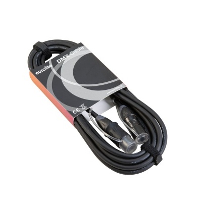 Cabo de áudio DMX preto com conectores metálicos