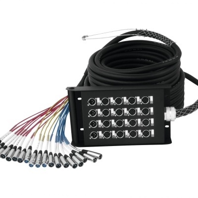 Cabos de áudio profissional com painéis e conexões XLR