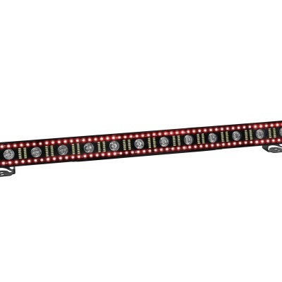 Barra LED preta com múltiplos LEDs em linha e suportes