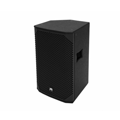 Coluna de som preta com grade frontal hexagonal