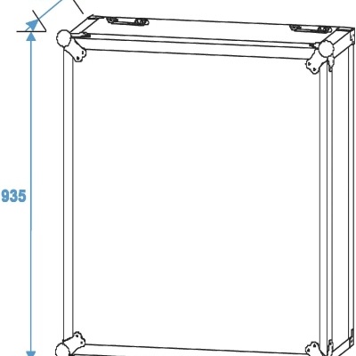 Estrutura metálica quadrada com reforços nos cantos e medidas 100mm x 935mm