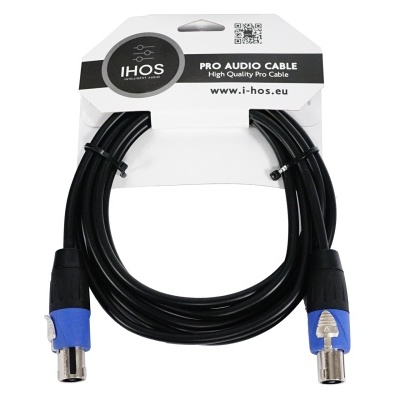 Cabo de áudio profissional com conectores XLR em metal azul e preto