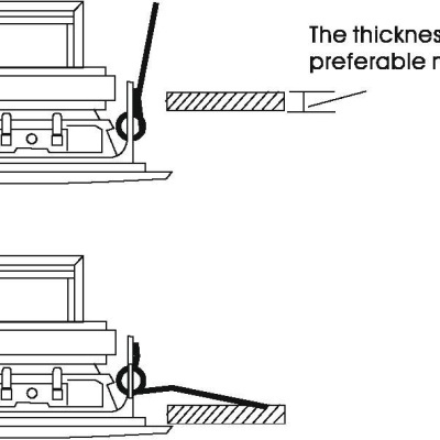 Desenho técnico de lâmpada embutida com instrução de espessura do teto em inglês