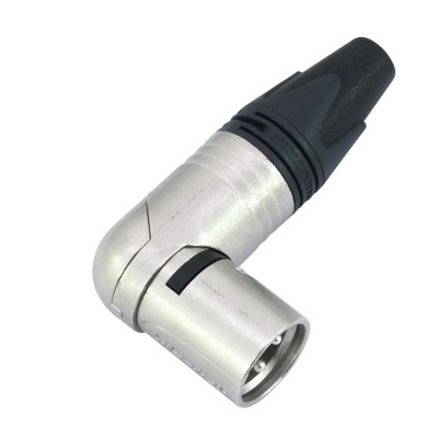 Conector XLR de ângulo reto preto e prateado