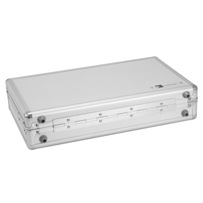 Mala rígida cinzenta em alumínio fechada