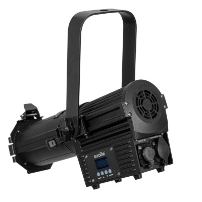 Projetor de iluminação preto com alça e painel digital