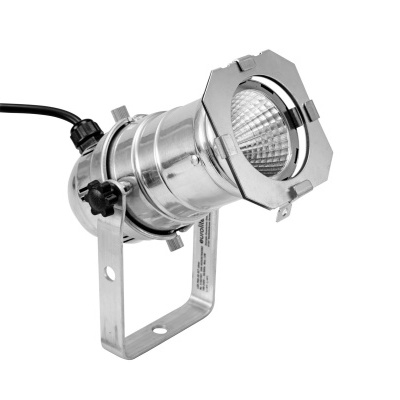 Refletor de luz metálico prateado com suporte e cabo preto