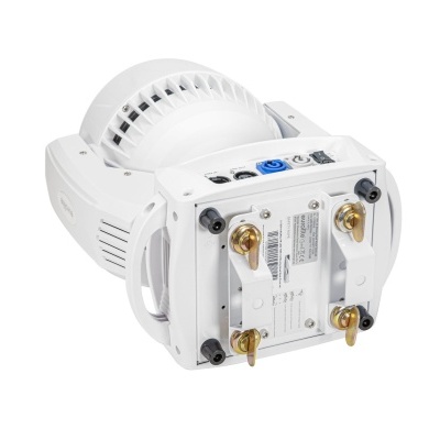 Aparelho branco com parafusos dourados e ventoinha