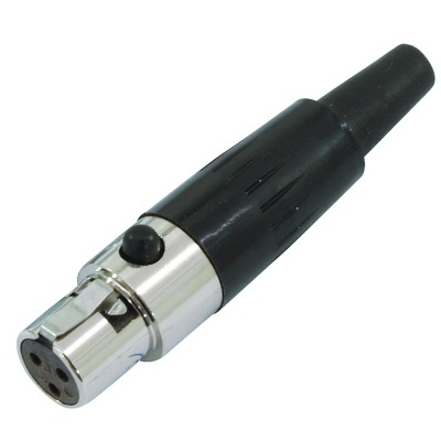Conector XLR preto e metálico com três pinos