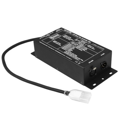 Fonte de alimentação preta com cabo integrado e ficha transparente