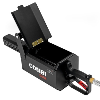 Pistola de pintura preta COMBI GUN TOLY com aba aberta e empunhadura