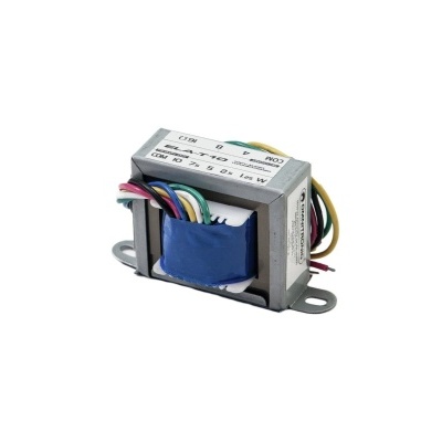 Transformador elétrico com fios coloridos e etiqueta branca