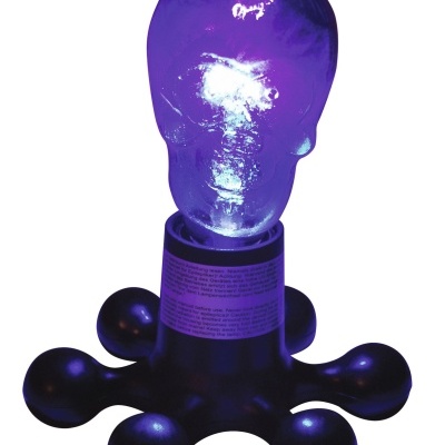 Lâmpada decorativa com base preta e luz roxa