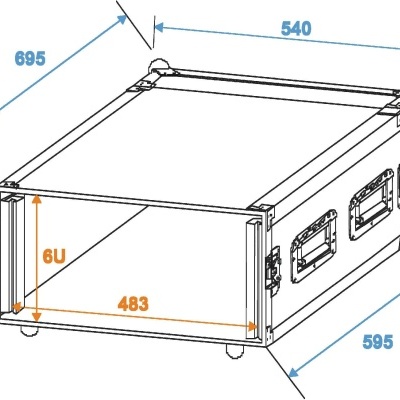 Desenho técnico de case retangular para equipamento com dimensões e anotações de medidas
