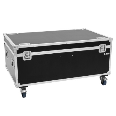 Mala de transporte preta com estrutura em metal e rodas