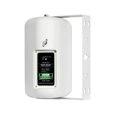 Reservatório branco com suporte metálico e etiqueta preta com texto