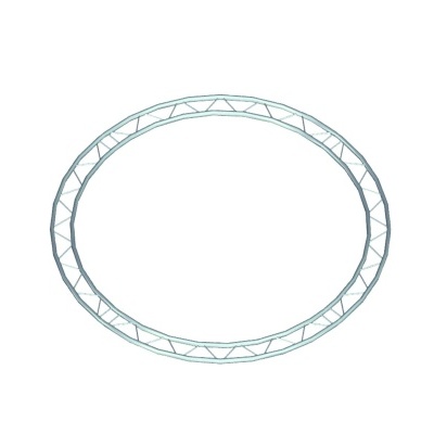 Estrutura circular metálica prateada com padrão triangular