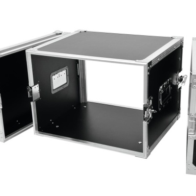 Mala rígida preta com estrutura metálica prateada aberta